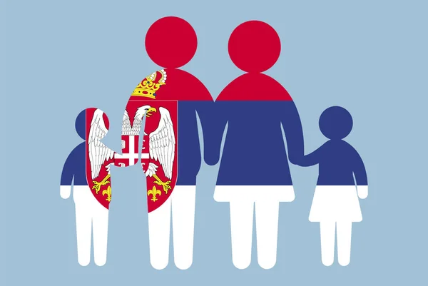 Сербія Прапор Сімейною Концепцією Векторний Елемент Батьки Діти Тримаються Руки — стоковий вектор
