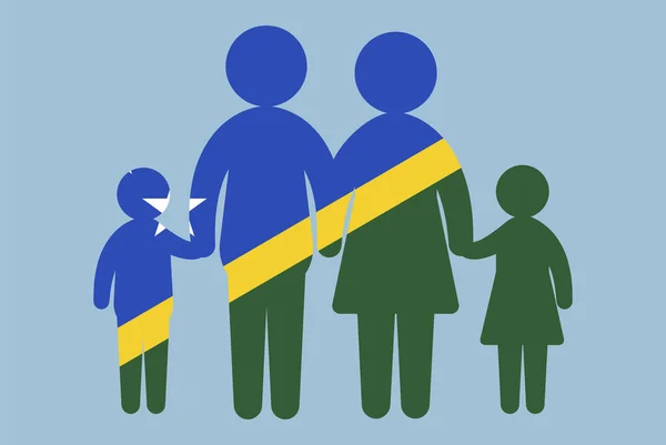具有家庭观念的所罗门群岛国旗 矢量元素 父母和孩子牵着手 移民观念 幸福家庭与所罗门群岛国旗 平面设计资产 — 图库矢量图片