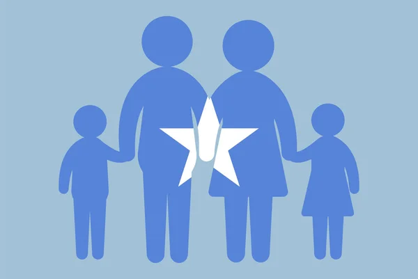 Somálská Vlajka Rodinným Konceptem Vektorový Prvek Rodiče Děti Držící Ruce — Stockový vektor