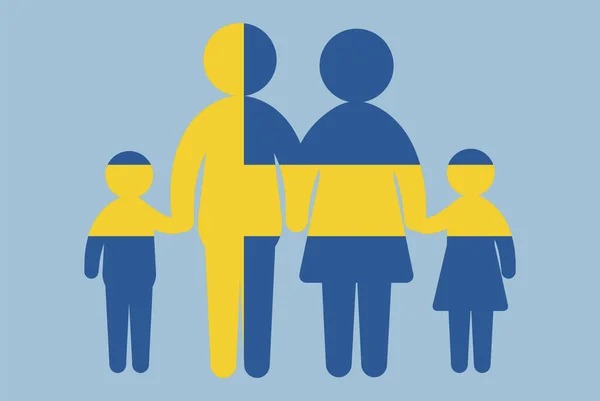 Bandiera Svedese Con Concetto Famiglia Elemento Vettoriale Genitore Figli Che — Vettoriale Stock