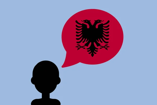 Албанський Прапор Мовною Кулею Силует Чоловік Прапором Країни Свобода Ідея — стоковий вектор