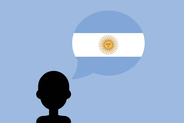 Аргентинський Прапор Мовною Кулею Силует Людина Прапором Країни Свобода Ідея — стоковий вектор