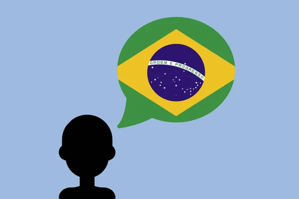 巴西国旗与演讲气球 轮廓男子与国旗 自由和独立的想法 巴西国旗矢量在谈论泡沫 学习巴西语言 — 图库矢量图片