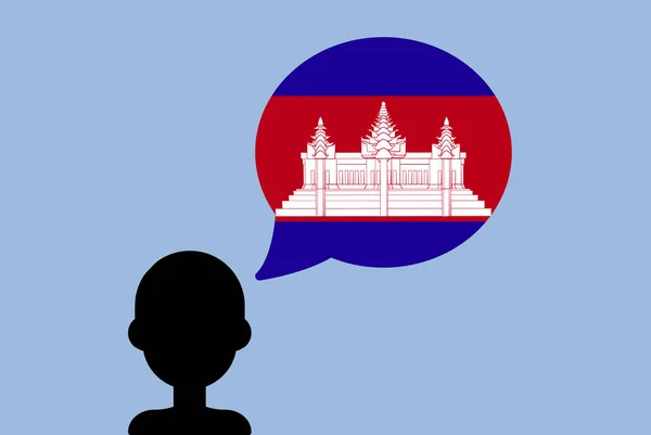 Kambodscha Flagge Mit Sprechballon Silhouette Mann Mit Landesfahne Freiheits Und — Stockvektor