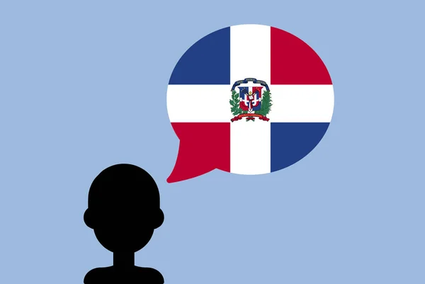 Dominikanska Republiken Flagga Med Tal Ballong Silhuett Man Med Land — Stock vektor