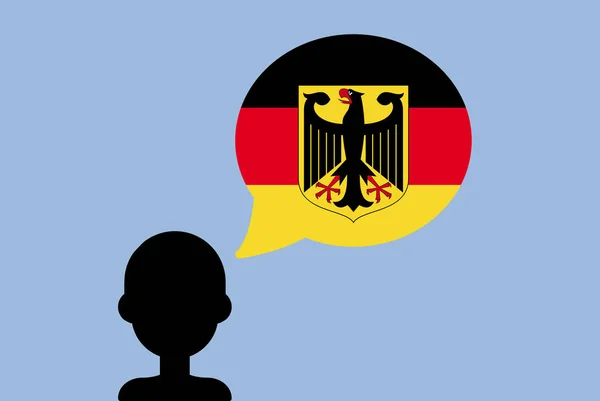 Deutschlandfahne Mit Sprechballon Silhouettenmann Mit Landesfahne Freiheits Und Unabhängigkeitsidee Deutschland — Stockvektor