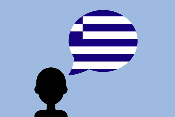 Grekland Flagga Med Tal Ballong Silhuett Man Med Land Flagga — Stock vektor