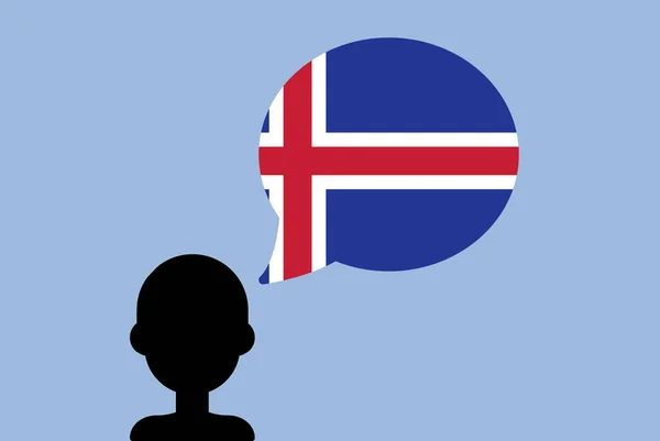 Island Flag Med Tale Ballon Silhuet Mand Med Land Flag – Stock-vektor