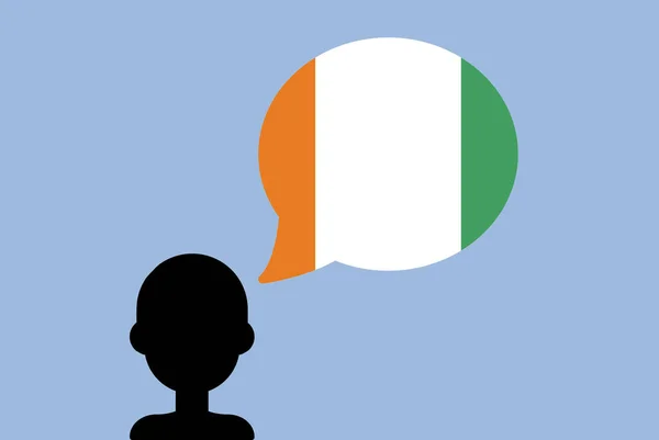 Ivoorkust Vlag Met Spraakballon Silhouet Man Met Land Vlag Vrijheid — Stockvector