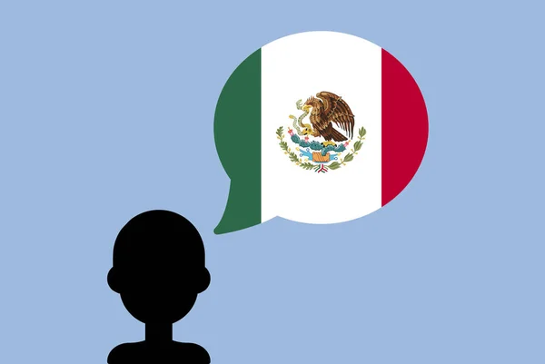 Messico Bandiera Con Palloncino Discorso Uomo Silhouette Con Bandiera Nazionale — Vettoriale Stock