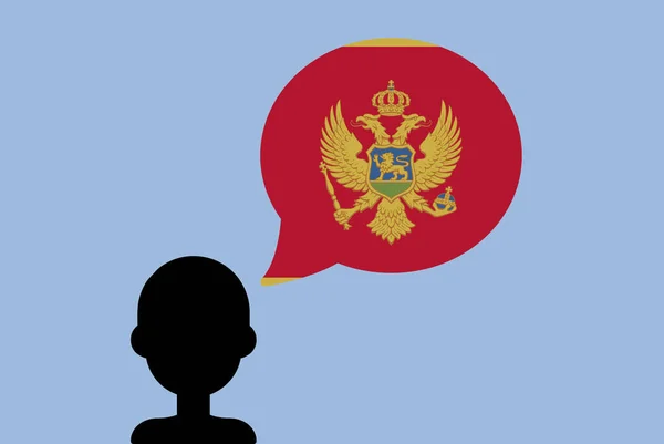 Černá Hora Vlajka Mluvícím Balónem Silueta Muž Vlajkou Země Svoboda — Stockový vektor