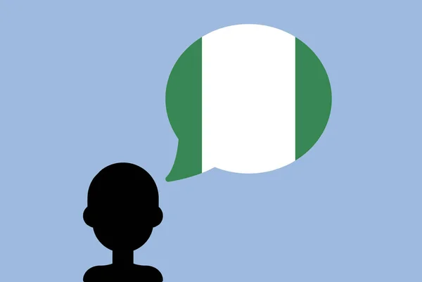Bandeira Nigéria Com Balão Fala Homem Silhueta Com Bandeira País —  Vetores de Stock