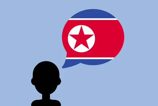 带着演讲气球的朝鲜国旗 带着国旗 自由和独立观念的人物形象 谈论泡沫的朝鲜国旗矢量 学习韩语 — 图库矢量图片