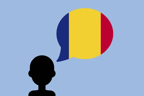 Drapeau Roumanie Avec Ballon Parole Homme Silhouette Avec Drapeau Pays — Image vectorielle