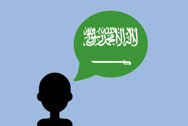 Bandera Arabia Saudita Con Globo Habla Hombre Silueta Con Bandera — Archivo Imágenes Vectoriales