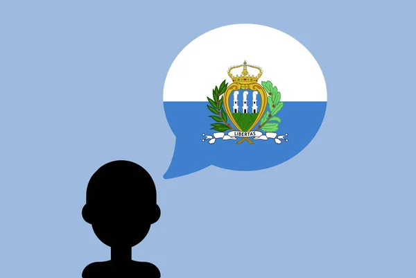 Bandeira San Marino Com Balão Fala Homem Silhueta Com Bandeira —  Vetores de Stock