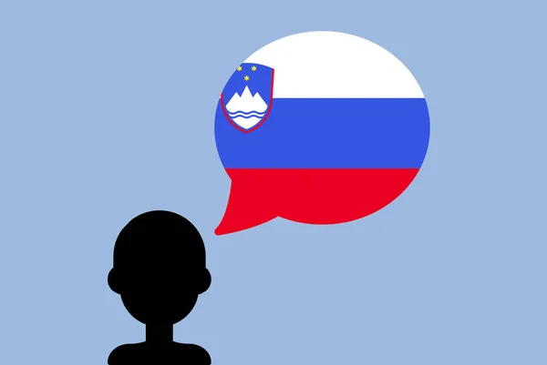 斯洛文尼亚国旗与演讲气球 轮廓男人与国旗 自由和独立的理念 斯洛文尼亚国旗矢量与说话泡沫 学习斯洛文尼亚语言 — 图库矢量图片