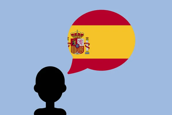 Spanien Flagga Med Tal Ballong Silhuett Man Med Land Flagga — Stock vektor