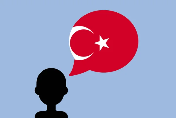 Flaga Turcji Balonem Mowy Sylwetka Człowieka Flagą Kraju Pomysł Wolności — Wektor stockowy