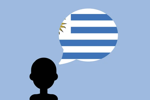 Прапор Уругваю Мовною Кулею Силует Людина Прапором Країни Свободою Ідеєю — стоковий вектор