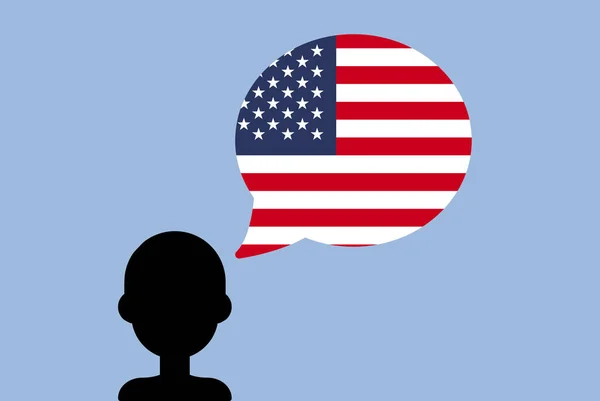 Usa Vlag Met Spraakballon Silhouet Man Met Land Vlag Vrijheid — Stockvector