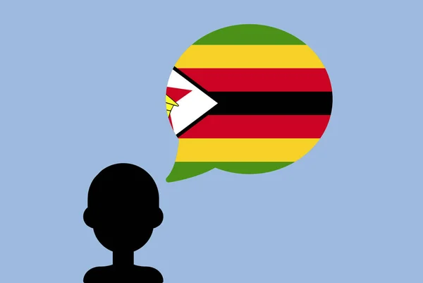 Zimbabwe Vlag Met Spraakballon Silhouet Man Met Land Vlag Vrijheid — Stockvector
