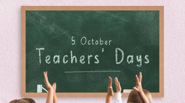Ekim Öğretmenler Günü Nde Yeşil Karatahta Okul Tatilleri Öğrenciler Tahta — Stok fotoğraf