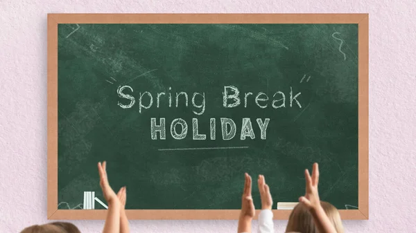 Spring Break Holiday Writing Green Chalkboard School Holidays Days Students — Stock Photo, Image