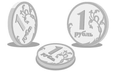 3D Rus ruble vektörü seti, beyaz arkaplanda izole edilmiş, para birimi konsepti, Rusya değişiklik kümesi, 3 boyutlu açı