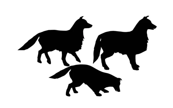 Playing Border Collie Dog Silhouette Vector Set Isolated White Background — Stock Vector