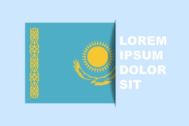 Kopya alanı olan yarı Kazakistan bayrak vektörü, gölge biçimli ülke bayrağı, yatay kaydırma efekti, Kazakistan ikon tasarım varlığı, metin alanı, basit düz tasarım