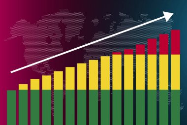 Bolivya bar grafik grafiği, artan değerler, ülke istatistik kavramı, bar grafiğinde Bolivya bayrağı, veri üzerinde yükselen ok, haber afişi fikri