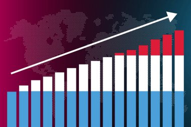 Lüksemburg bar grafiği, artan değerler, ülke istatistik kavramı, bar grafiğinde Lüksemburg bayrağı, verilerde yükselen ok, haber afişi fikri