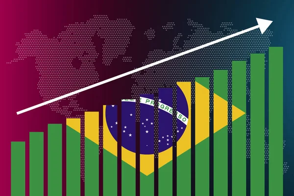 巴西条形图 不断增长的数值 国家统计概念 巴西条形图上的国旗 数据上的向上箭头 新闻横幅概念 — 图库矢量图片