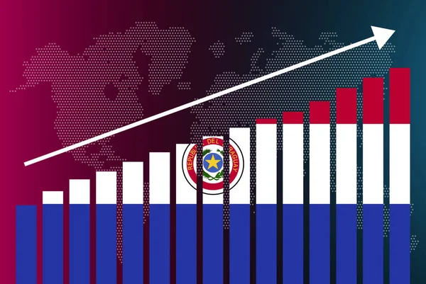 巴拉圭条形图 不断增长的数值 国家统计概念 条形图上的巴拉圭国旗 数据上的向上箭头 新闻横幅概念 — 图库矢量图片