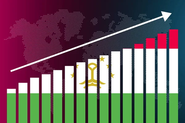 塔吉克斯坦条形图 不断增长的数值 国家统计概念 条形图上的塔吉克斯坦国旗 数据上的向上箭头 新闻横幅构想 — 图库矢量图片