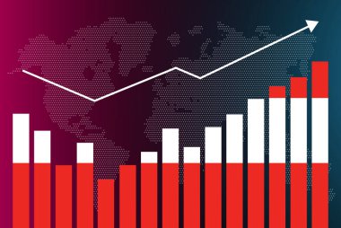 Avusturya bar grafikleri, iniş ve çıkışlarla, artan değerlerle, bar grafiğinde Avusturya bayrağı, verilerde yükselen ok, haber afişi fikri, gelişmekte olan ülke konsepti