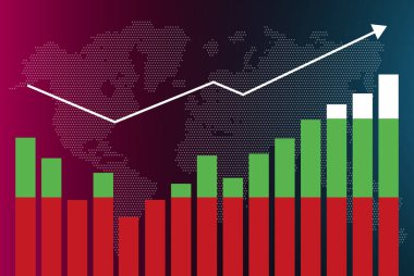 Bulgaristan 'ın iniş ve çıkışları, artan değerleri, bar grafiğinde Bulgaristan bayrağı, verilerde yükselen ok, haber afişi fikri ve gelişmekte olan ülke konsepti içeren bar grafiği