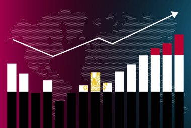 İnişli çıkışlı Mısır bar grafiği, artan değerler, bar grafiğinde Mısır bayrağı, verilerde yükselen ok, haber afişi fikri, gelişmekte olan ülke konsepti