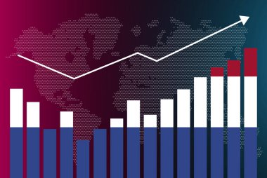 Hollanda bar tablosu grafiği, inişli çıkışlı, yükselen değerler, yükselen veri üzerindeki Hollanda bayrağı, yükselen haber afişi fikri, gelişmekte olan ülke konsepti