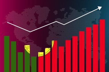 Portekiz bar tablosu grafiği, inişleri ve çıkışları, yükselen değerleri, ölçü çubuğundaki Portekiz bayrağı, yükselen veriler, haber afişi fikri, gelişmekte olan ülke konsepti