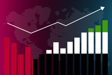 İnişli çıkışlı BAE bar grafiği, artan değerler, bar grafiğindeki BAE bayrağı, veri üzerindeki yükselen ok, haber afişi fikri, gelişmekte olan ülke konsepti