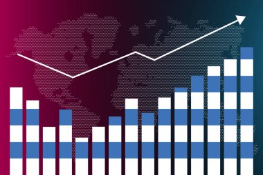 İnişli çıkışlı Uruguay bar grafiği, artan değerler, bar grafiğinde Uruguay bayrağı, veri üzerinde yükselen ok, haber afişi fikri, gelişmekte olan ülke konsepti