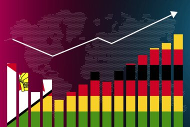 İnişli çıkışlı Zimbabwe bar grafikleri, yükselen değerler, yükselen veri üzerindeki Zimbabwe bayrağı, yükselen haber pankartı fikri, gelişmekte olan ülke konsepti