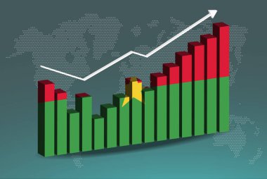 Burkina Faso 3D bar grafiği iniş çıkışlar, yükselen değerler, 3D çubuk grafiğinde Burkina Faso bayrağı, yükselen veri oku, haber afişi fikri, gelişmekte olan ülke konsepti