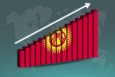 Kırgızistan 3D bar grafik vektörü, yukarı doğru yükselen veri okları, ülke istatistik konsepti, 3D çubuk grafiğinde Kırgızistan bayrağı, yükselen değerler, haber sancak fikri