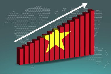 Vietnam 3D bar grafik vektörü, yükselen veri okları, ülke istatistik konsepti, Vietnam bayrağı 3D bar grafiğinde, artan değerler, haber afişi fikri