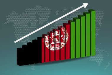 Afganistan 3D bar grafik vektörü, yükselen veri okları, ülke istatistik konsepti, Afganistan ülke bayrağı 3D çubuk grafiğinde, artan değerler, haber afişi fikri