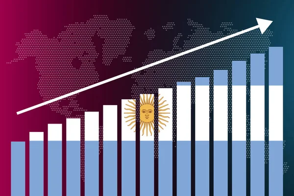 阿根廷条形图 不断增长的数值 国家统计概念 条形图上的阿根廷国旗 数据上的向上箭头 新闻横幅概念 — 图库矢量图片