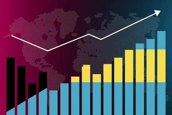 Bahamalar bar tablosu grafiği, iniş çıkışlar, yükselen değerler, yükselen veriler, yükselen haber pankartı fikri, gelişmekte olan ülke konsepti, bar grafiğinde Bahamalar bayrağı, yükselen oklar